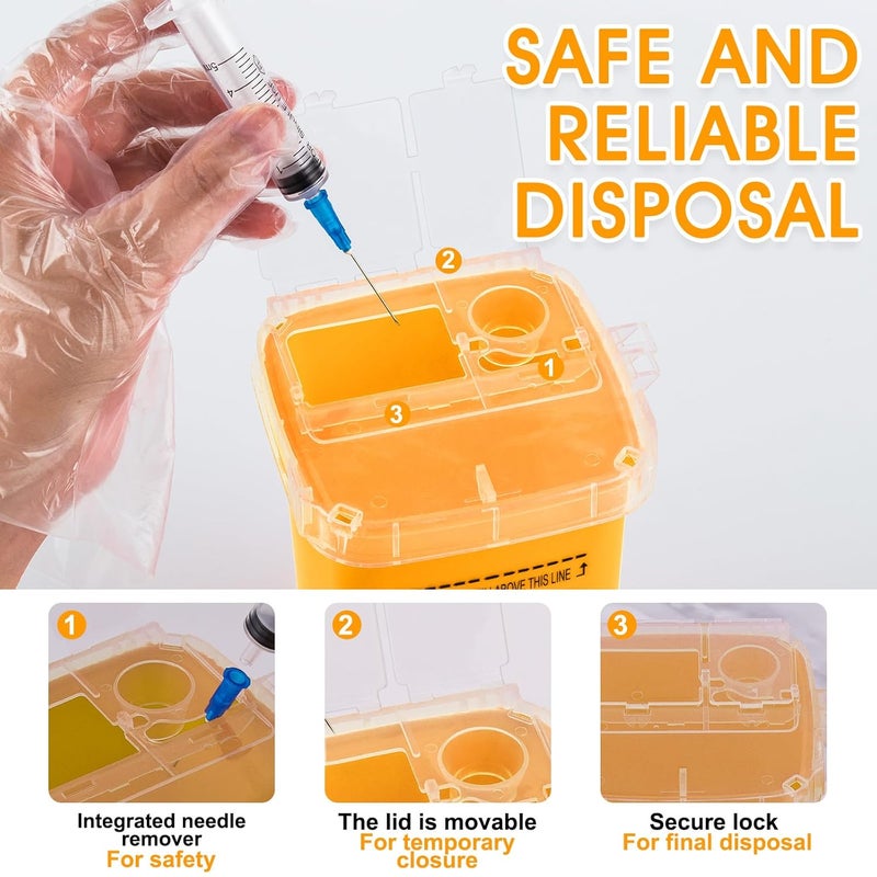 MITINU Yellow 3Quart (3 Pack) Sharps Container for Home Use, Needle Disposal Containers, Biohazard Containers, Syringe Disposal, Small Portable Container for Travel, Professional Sharp Waste Disposal - Image 3